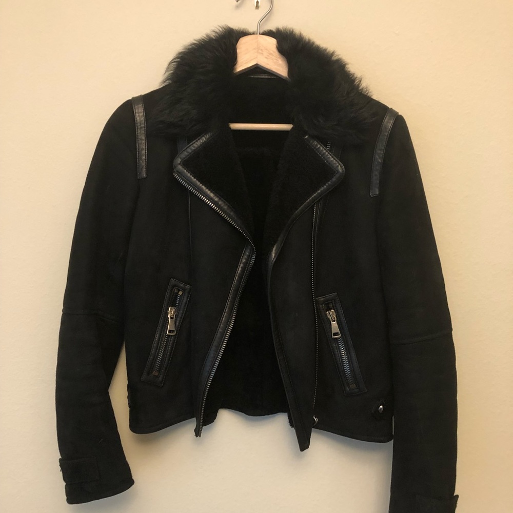 Massimo Dutti 100% sheepskin leather fleece coat